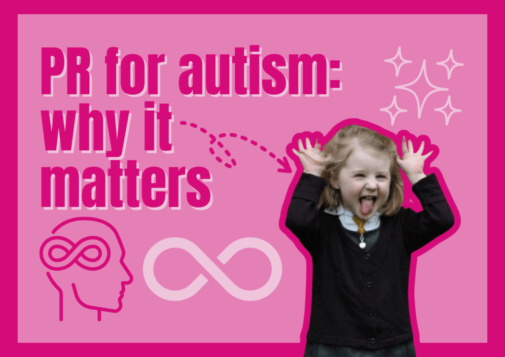 pink background, child pulling a face, infinity symbols